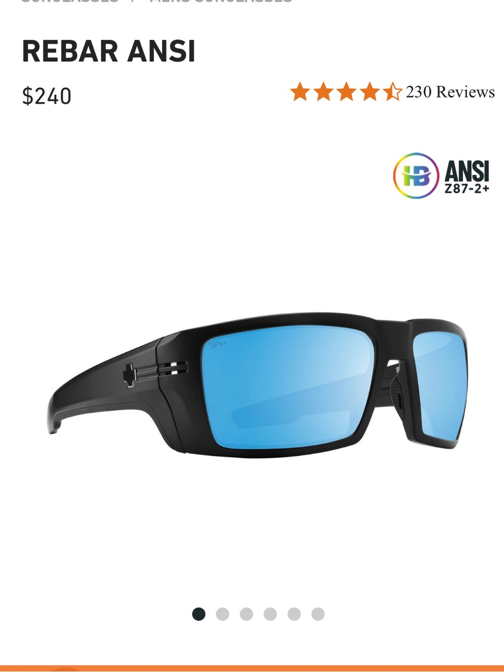 Spy Rebar ANSI Safety Sunglasses - Black Frame with Blue Mirrored Lenses